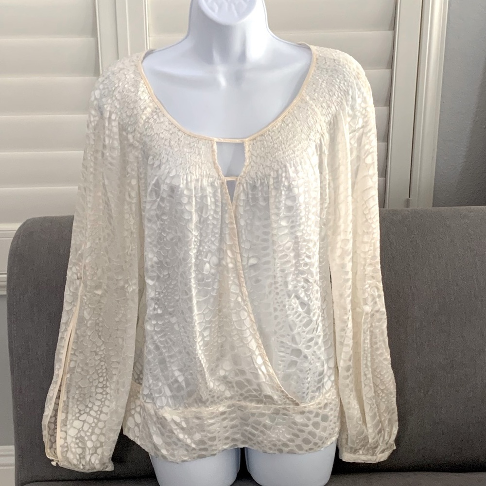 BCBGMaxAzria Romantic Burnout Blouse- Ivory Size S